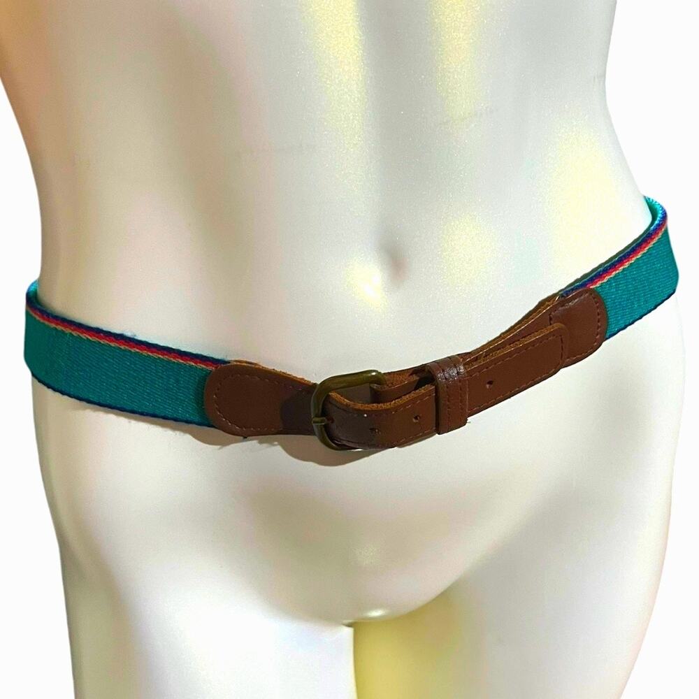 unbranded Vintage Blue Striped Belt with Leather Accents 37-40 Inch Waist